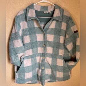 Women’s L.L Bean Cozy Cottage Plaid Fleece Button Up Sweater Size Medium